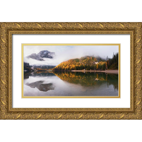 Lake Braies Gold Ornate Wood Framed Art Print with Double Matting by Krivec, Ales