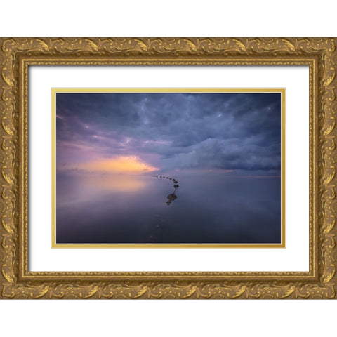 Colorful Sunrise Gold Ornate Wood Framed Art Print with Double Matting by joanaduenas