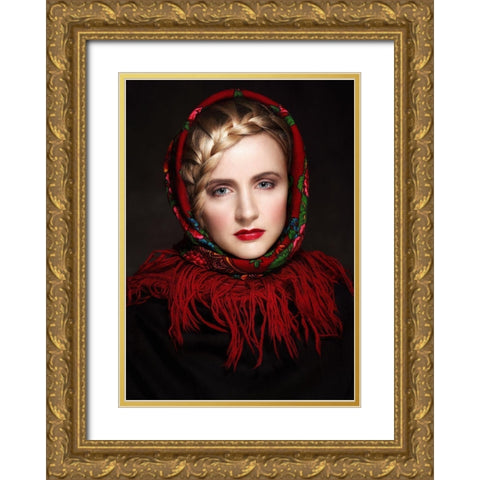 Irinas Portrait Gold Ornate Wood Framed Art Print with Double Matting by Belokonov, Boris