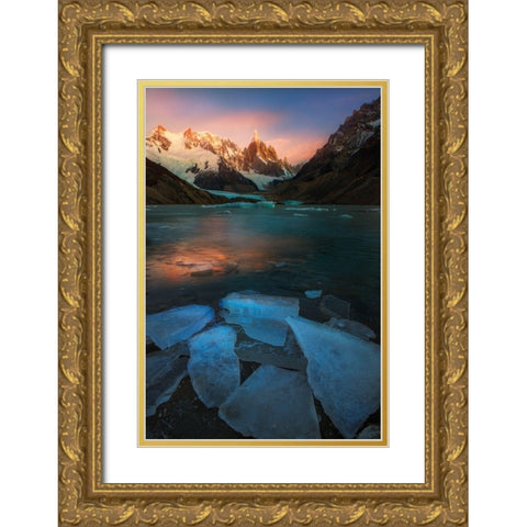 A Frozen Morning - Laguna Torre Gold Ornate Wood Framed Art Print with Double Matting by Zhang, Yan