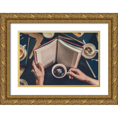 Coffee For Dreamers Gold Ornate Wood Framed Art Print with Double Matting by Belenko, Dina