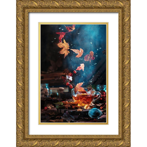 Briar Tea With Autumn Swirl Gold Ornate Wood Framed Art Print with Double Matting by Belenko, Dina