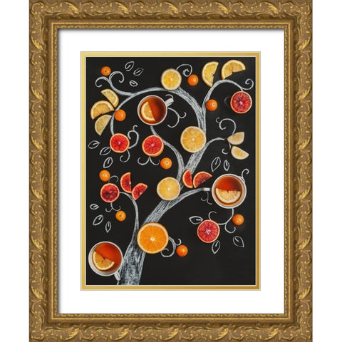 Teatime Tree Gold Ornate Wood Framed Art Print with Double Matting by Belenko, Dina