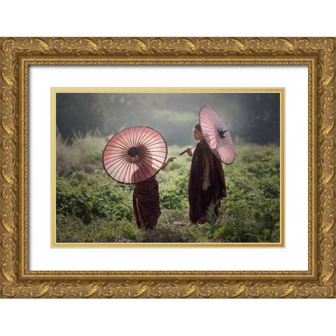 Friend Gold Ornate Wood Framed Art Print with Double Matting by Intarob, Sarawut