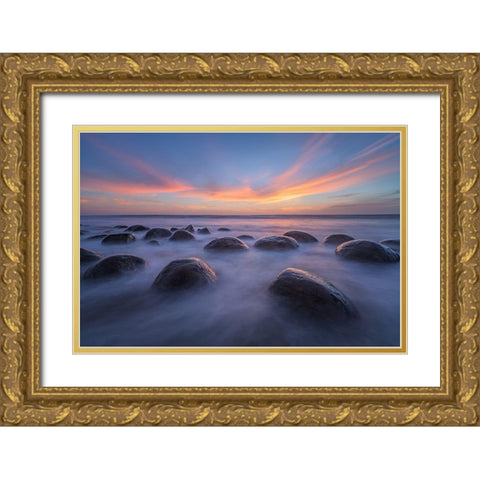 Sunset At Bowling Ball Beach Gold Ornate Wood Framed Art Print with Double Matting by Xie, April