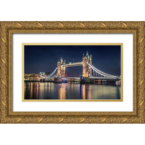 Night At The Tower Bridge Gold Ornate Wood Framed Art Print with Double Matting by El Assy, Nader