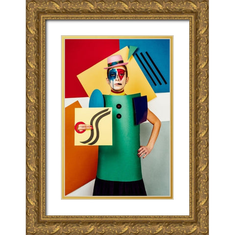 Suprematist Portrait Of Lena Naymkina Gold Ornate Wood Framed Art Print with Double Matting by Smirnov, Sergei