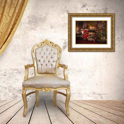 Santa Was Caught! Gold Ornate Wood Framed Art Print with Double Matting by DDiArte
