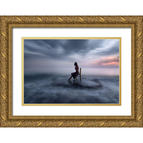 Of Tide And Nightfall Gold Ornate Wood Framed Art Print with Double Matting by Kaimaki, Maria