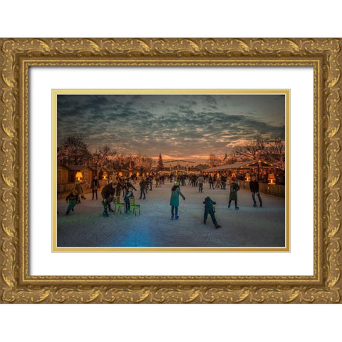 Amsterdam Winter Wonder Land Gold Ornate Wood Framed Art Print with Double Matting by De Groot, Gerrit