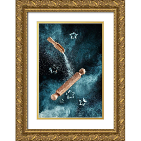 Kitchen Mess: Star-Shaped Cookies Gold Ornate Wood Framed Art Print with Double Matting by Belenko, Dina