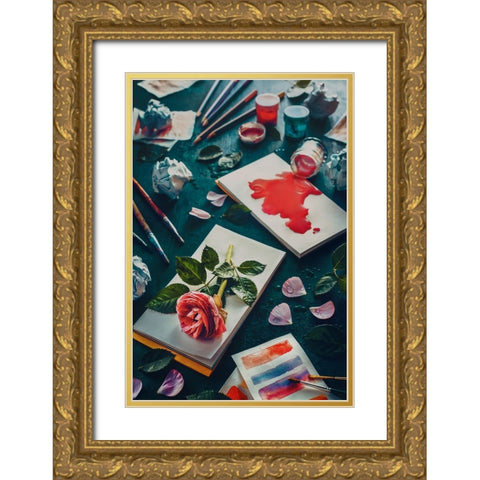 Painting Flowers: Stains And Sketches Gold Ornate Wood Framed Art Print with Double Matting by Belenko, Dina