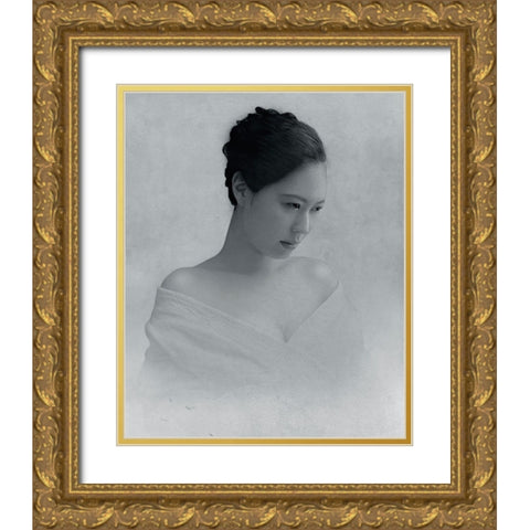 Portrait Of A Woman To Drop The Line Of Sight Gold Ornate Wood Framed Art Print with Double Matting by Hattori, Fuyuki