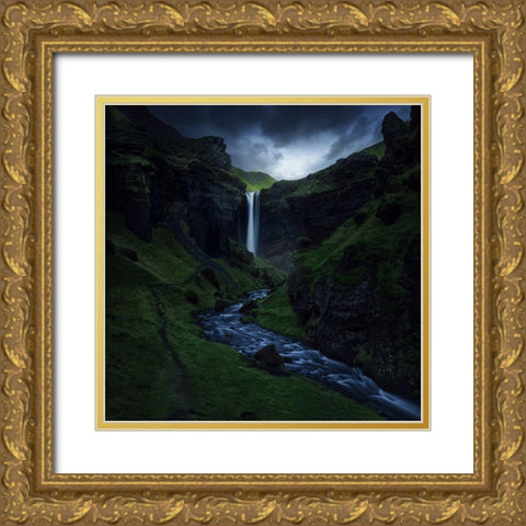 Kvernufoss Gold Ornate Wood Framed Art Print with Double Matting by Pablo De, Juan