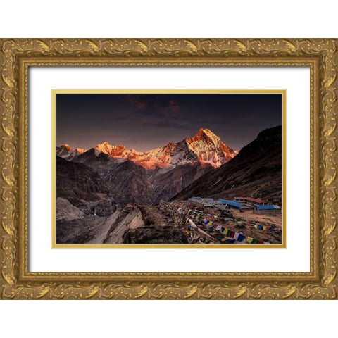 Annapurna Base Camp Gold Ornate Wood Framed Art Print with Double Matting by Le Manz, Richard