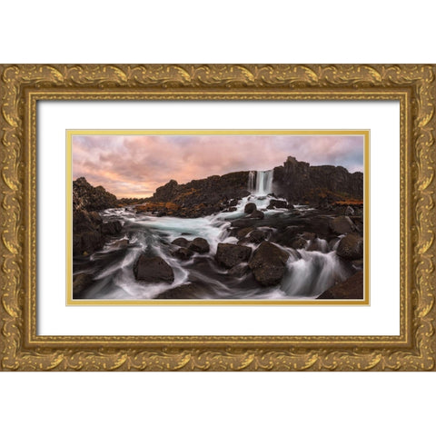 Oxararfoss Gold Ornate Wood Framed Art Print with Double Matting by Carrillo Lopez, Antonio