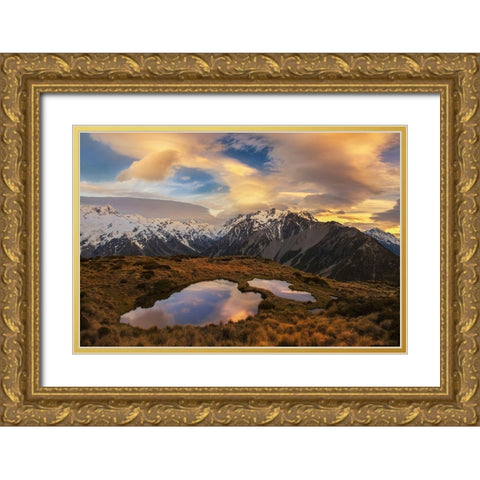 Mountain Light Gold Ornate Wood Framed Art Print with Double Matting by Zhang, Yan