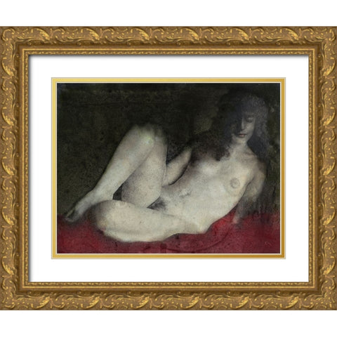 Classical Nude Gold Ornate Wood Framed Art Print with Double Matting by Hattori, Fuyuki