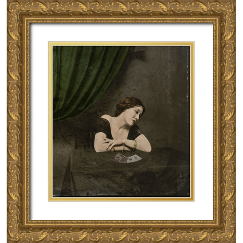 Photographer Unknown Qa Card-Divining Victorian Ladyq Gold Ornate Wood Framed Art Print with Double Matting by Hattori, Fuyuki