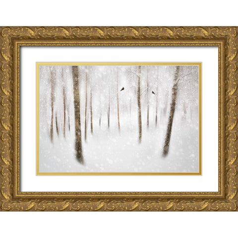 Winter Birches Gold Ornate Wood Framed Art Print with Double Matting by Davidsson, Gustav