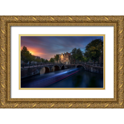 Amsterdam Sunset Gold Ornate Wood Framed Art Print with Double Matting by M. Garcia, Jesus