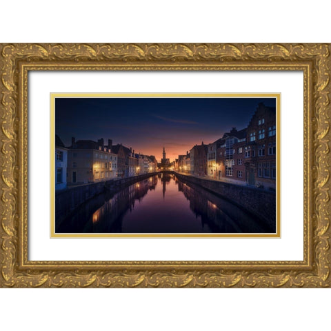 Sunset In Brugge Gold Ornate Wood Framed Art Print with Double Matting by M. Garcia, Jesus