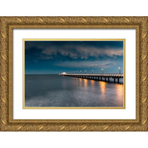 Shorncliffe Pier-Brisbane. Gold Ornate Wood Framed Art Print with Double Matting by Perez Liedl, Christopher