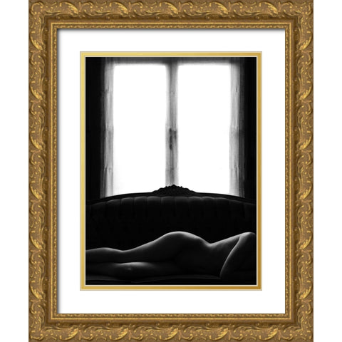 Sleeping On The Sofa Gold Ornate Wood Framed Art Print with Double Matting by Dirven, Ton