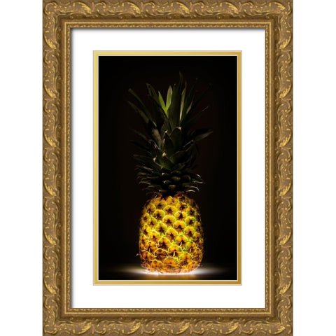 Pineapple Gold Ornate Wood Framed Art Print with Double Matting by De Kogel, Wieteke