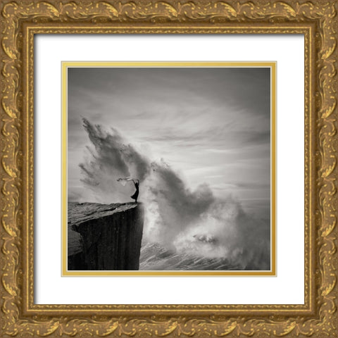 Braving The Storm Gold Ornate Wood Framed Art Print with Double Matting by Agniribe