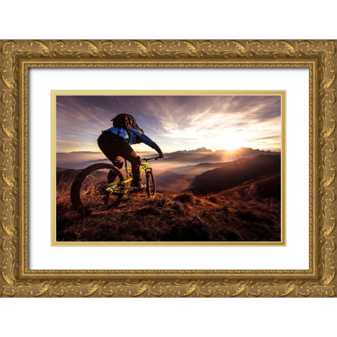 Sunset Trail Ride Gold Ornate Wood Framed Art Print with Double Matting by Bertoncelj, Sandi