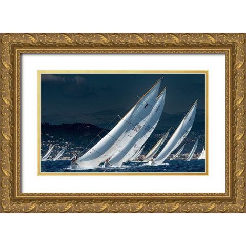 Full Speed Race Gold Ornate Wood Framed Art Print with Double Matting by Pelissier, Marc