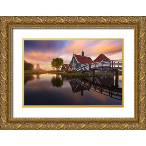 Zaanse Schans Gold Ornate Wood Framed Art Print with Double Matting by F. Turienzo, Carlos