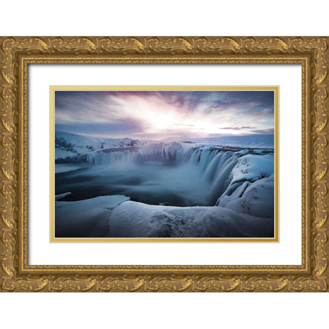 Morning Godafoss Gold Ornate Wood Framed Art Print with Double Matting by Bradnam, Colin