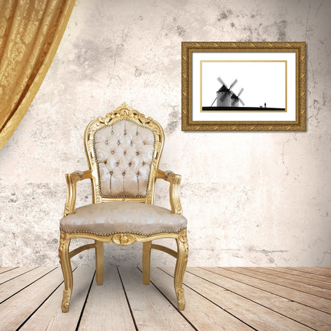 The Man-The Dog And The Windmills Gold Ornate Wood Framed Art Print with Double Matting by Antonio Pardo, J.