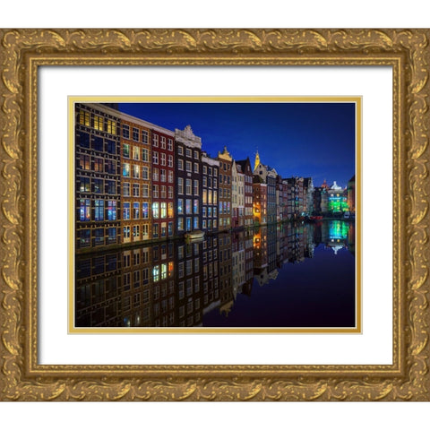 Amsterdam At Night 2017 Gold Ornate Wood Framed Art Print with Double Matting by Pablo De, Juan