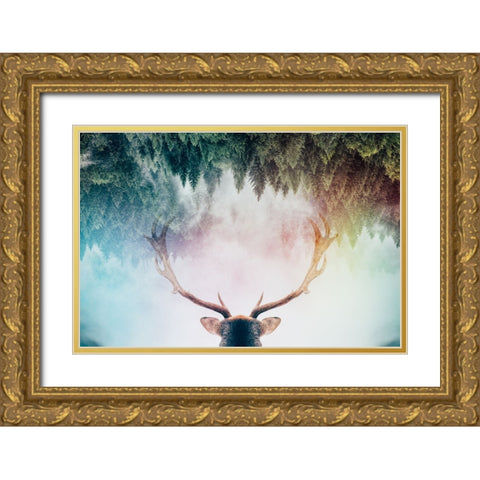Antler Gold Ornate Wood Framed Art Print with Double Matting by Beata, Angyalosi