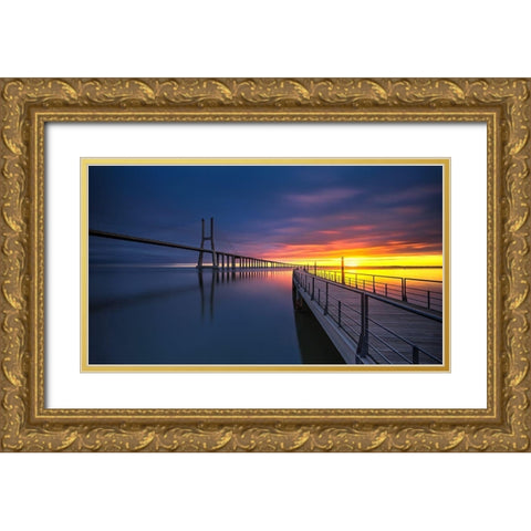 Ponte Vasco Da Gama Gold Ornate Wood Framed Art Print with Double Matting by Ribeiro, Rui
