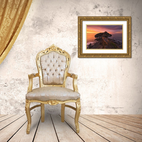 Gaztelugatxe Gold Ornate Wood Framed Art Print with Double Matting by Carrillo Lopez, Antonio