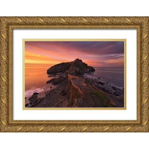 Gaztelugatxe Gold Ornate Wood Framed Art Print with Double Matting by Carrillo Lopez, Antonio