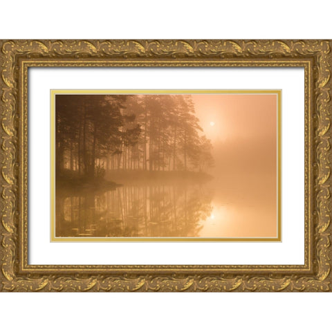 Sun A Mist Gold Ornate Wood Framed Art Print with Double Matting by Christensen, Andreas