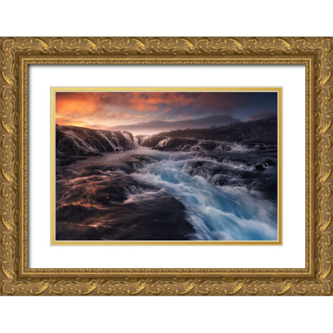 Blue Flow Gold Ornate Wood Framed Art Print with Double Matting by F. Turienzo, Carlos