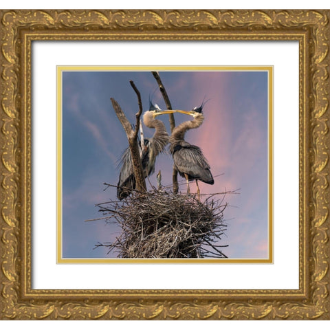 Happy Family Trio Gold Ornate Wood Framed Art Print with Double Matting by Wang, Kevin