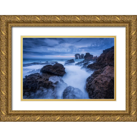 Rocky Blue Gold Ornate Wood Framed Art Print with Double Matting by Lanza, Sergio