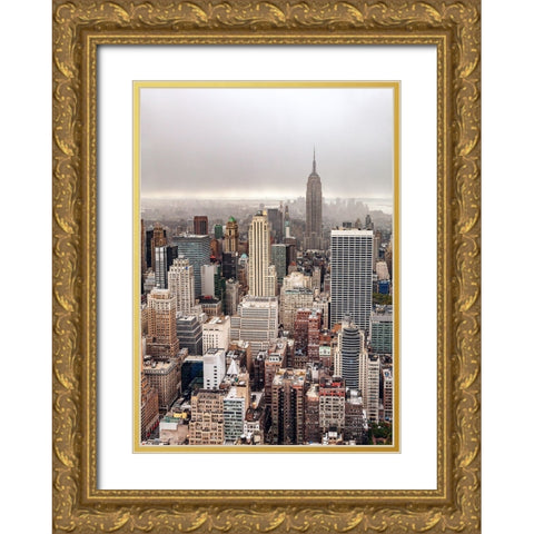 Foggy Day In Manhattan Gold Ornate Wood Framed Art Print with Double Matting by Soderman, Par