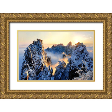 Sunrise At Mt. Huang Shan Gold Ornate Wood Framed Art Print with Double Matting by Wong, Adam