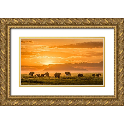 Golden Africa Gold Ornate Wood Framed Art Print with Double Matting by J. Chen, John