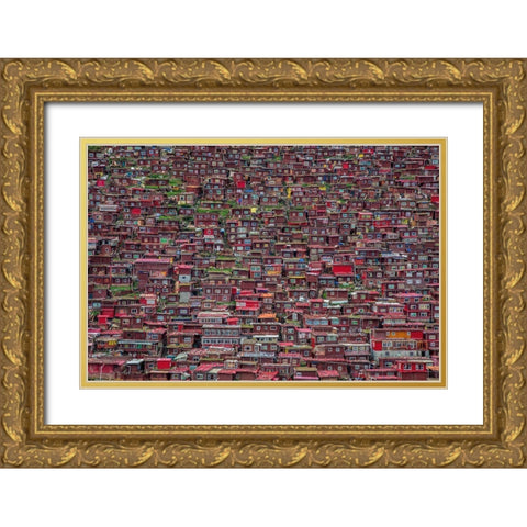 Larung Gar Gold Ornate Wood Framed Art Print with Double Matting by Tianyu