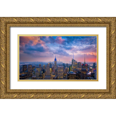Top Of The Rock Gold Ornate Wood Framed Art Print with Double Matting by Zheng, Michael