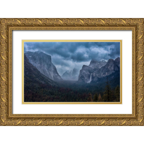 Amidst A Thunderstorm Gold Ornate Wood Framed Art Print with Double Matting by Zheng, Michael